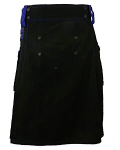 Black Deluxe Utility Kilt With Blue Cargo Pockets