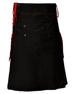 Black Deluxe Utility Kilt With Red Cargo Pockets