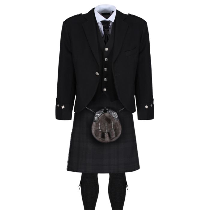 Black Isle Black Argyll Jacket Kilt Outfit  For Men